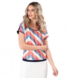 Blouse with veil front printed with veil