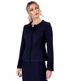 Viscose loops jacket with neckline brooch