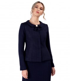 Viscose loops jacket with neckline brooch