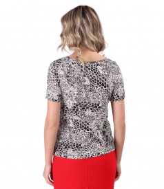 Elastic jersey blouse with 3d leopard print