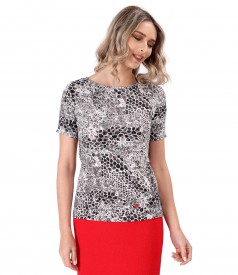 Elastic jersey blouse with 3d leopard print