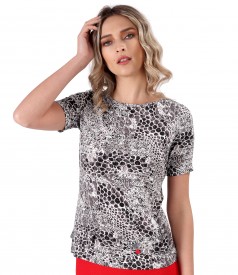 Elastic jersey blouse with 3d leopard print