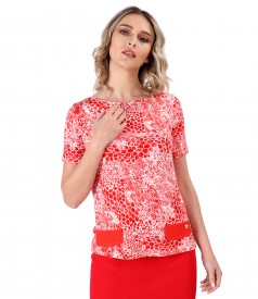 Elastic jersey blouse with 3d leopard print