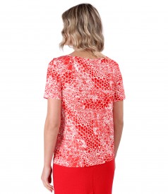 Elastic jersey blouse with 3d leopard print