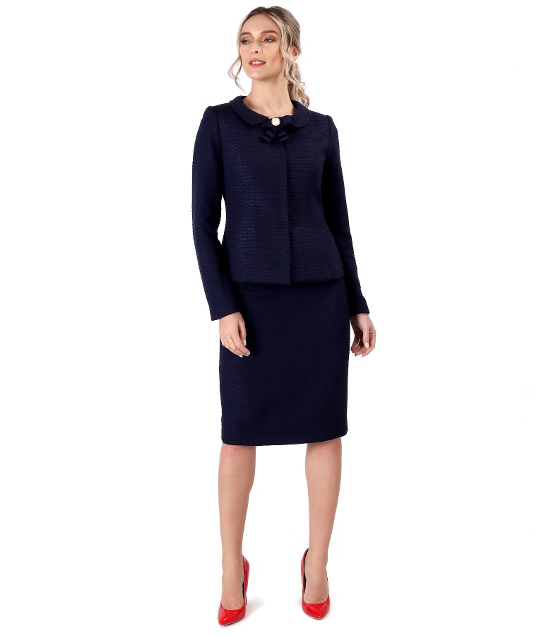 Office women suit with skirt and jacket with viscose loops.