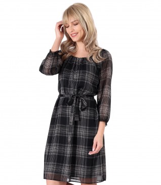 Veil dress plaid with belt