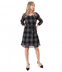 Veil dress plaid with belt