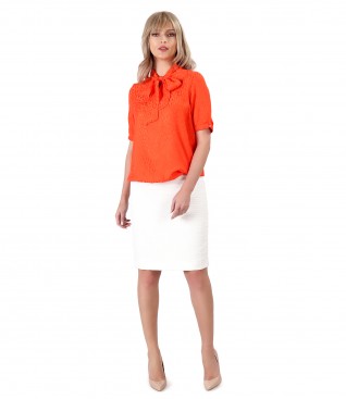 Viscose blouse with loops tapered skirt