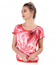 Blouse with veil front printed with flowers