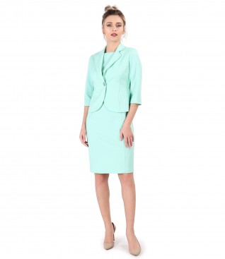 Office suit with jacket and midi dress made of textured cotton