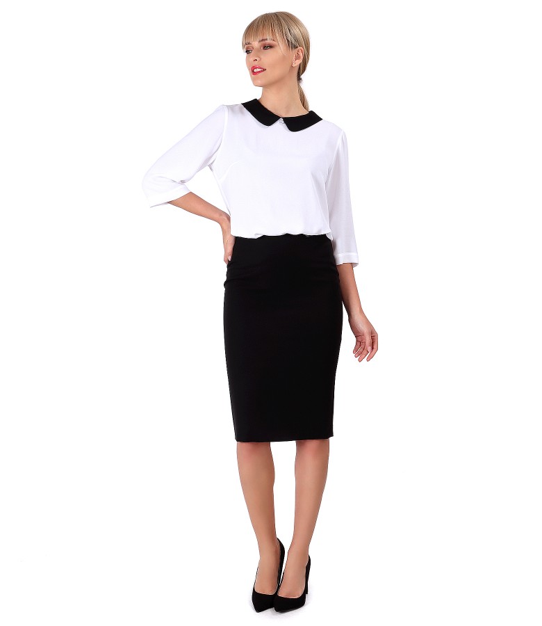 Viscose blouse with collar and tapered skirt