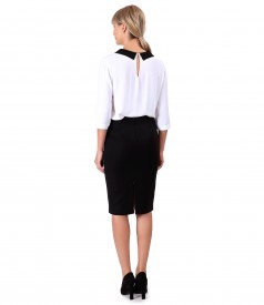 Viscose blouse with collar and tapered skirt