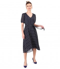 Elegant dress made of printed veil with stripes