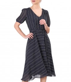 Elegant dress made of printed veil with stripes