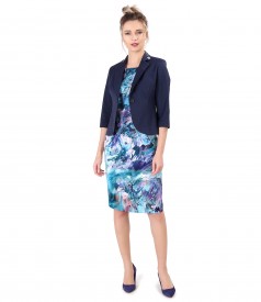 Dress printed with floral motifs and textured cotton jacket