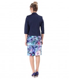 Dress printed with floral motifs and textured cotton jacket