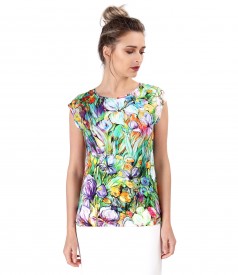 Printed jersey blouse with dropped shoulders