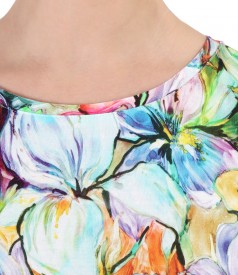 Printed jersey blouse with dropped shoulders