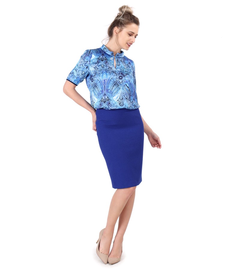 Tapered skirt with blouse printed with floral motifs