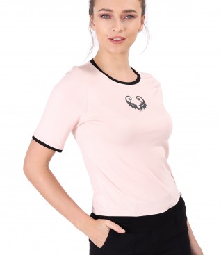 Elastic jersey blouse with ornament on the face