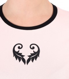 Elastic jersey blouse with ornament on the face