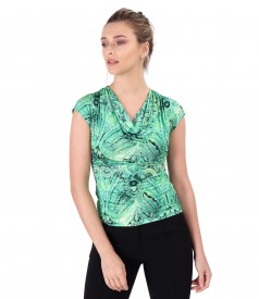 Elastic jersey blouse with folds