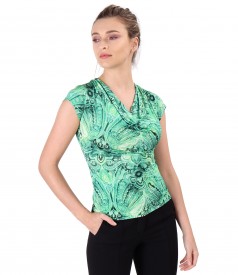 Elastic jersey blouse with folds