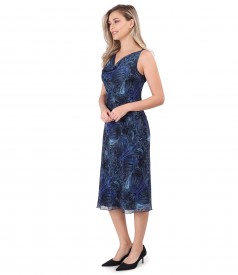 Printed veil dress with neckline in folds
