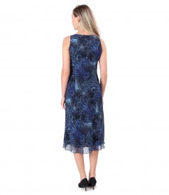 Printed veil dress with neckline in folds