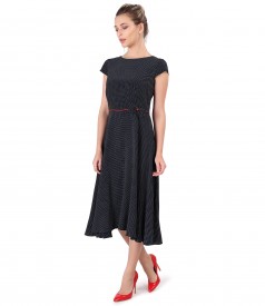 Printed viscose dress with lace corners and bow at the waist