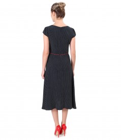 Printed viscose dress with lace corners and bow at the waist