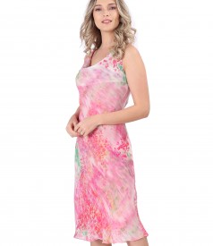 Printed veil dress with neckline in folds