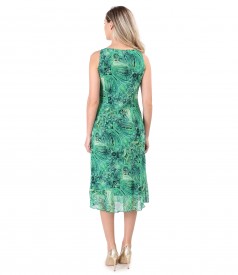 Printed veil dress with neckline in folds