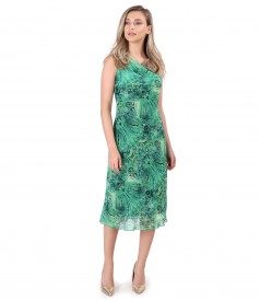 Printed veil dress with neckline in folds