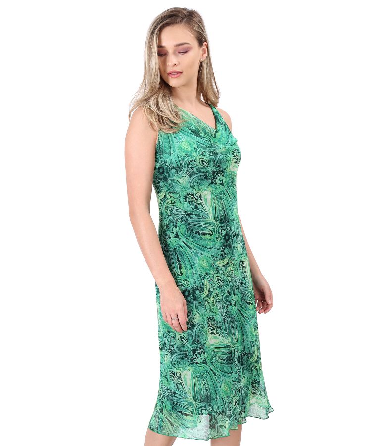 Printed veil dress with neckline in folds