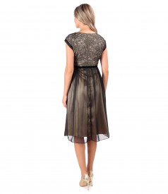 Evening lace dress with floral motifs and pearls