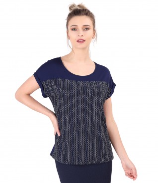 Blouse with veil front printed with stripes and dots.