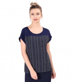 Blouse with veil front printed with stripes and dots.