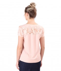 Elastic jersey blouse with brocade lining