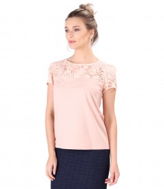 Elastic jersey blouse with brocade lining