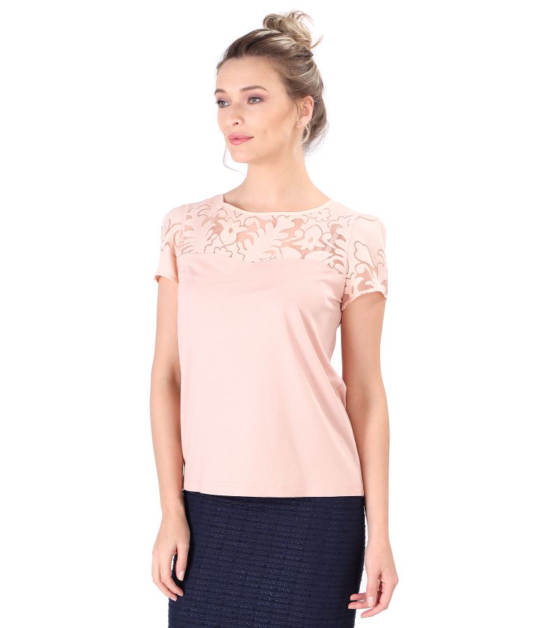 Elastic jersey blouse with brocade lining