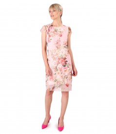 Printed veil midi dress with floral motifs