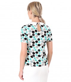 Blouse with round collar and crystals inserts