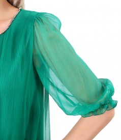 Silk dress with crystals inserts on decolletage