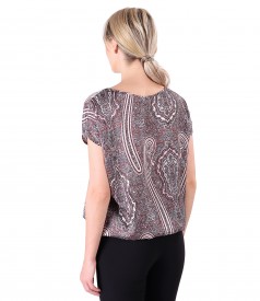 Casual blouse with crystal rips bow at the neckline