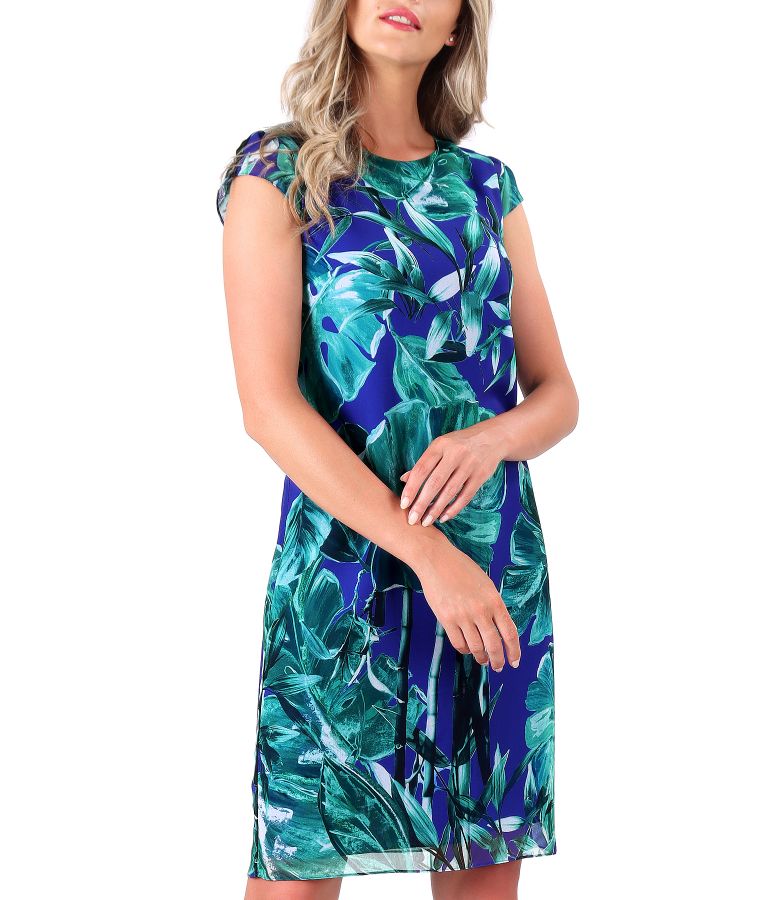 Printed veil midi dress with floral motifs