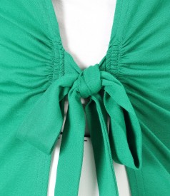 Jersey blouse tied with cord