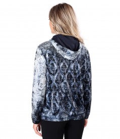 Printed elastic velvet hoodie