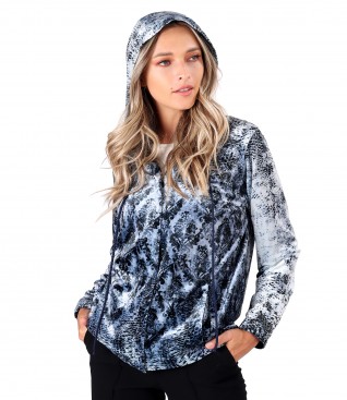 Printed elastic velvet hoodie