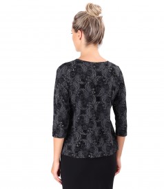 Blouse made of thick elastic jersey printed with paisley motifs